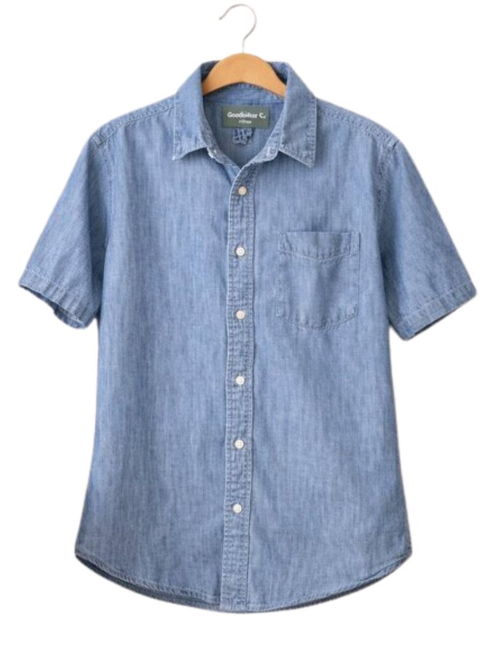 Goodfellow & Co Chambray Shirt Blue Short Sleeve Cotton Button Down Men's Large